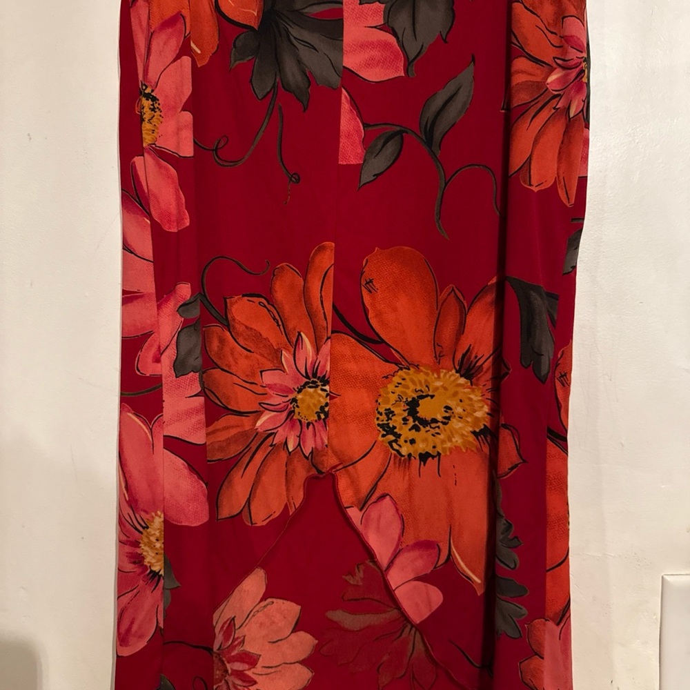Vintage Fashion Bug Red Floral Midi Skirt